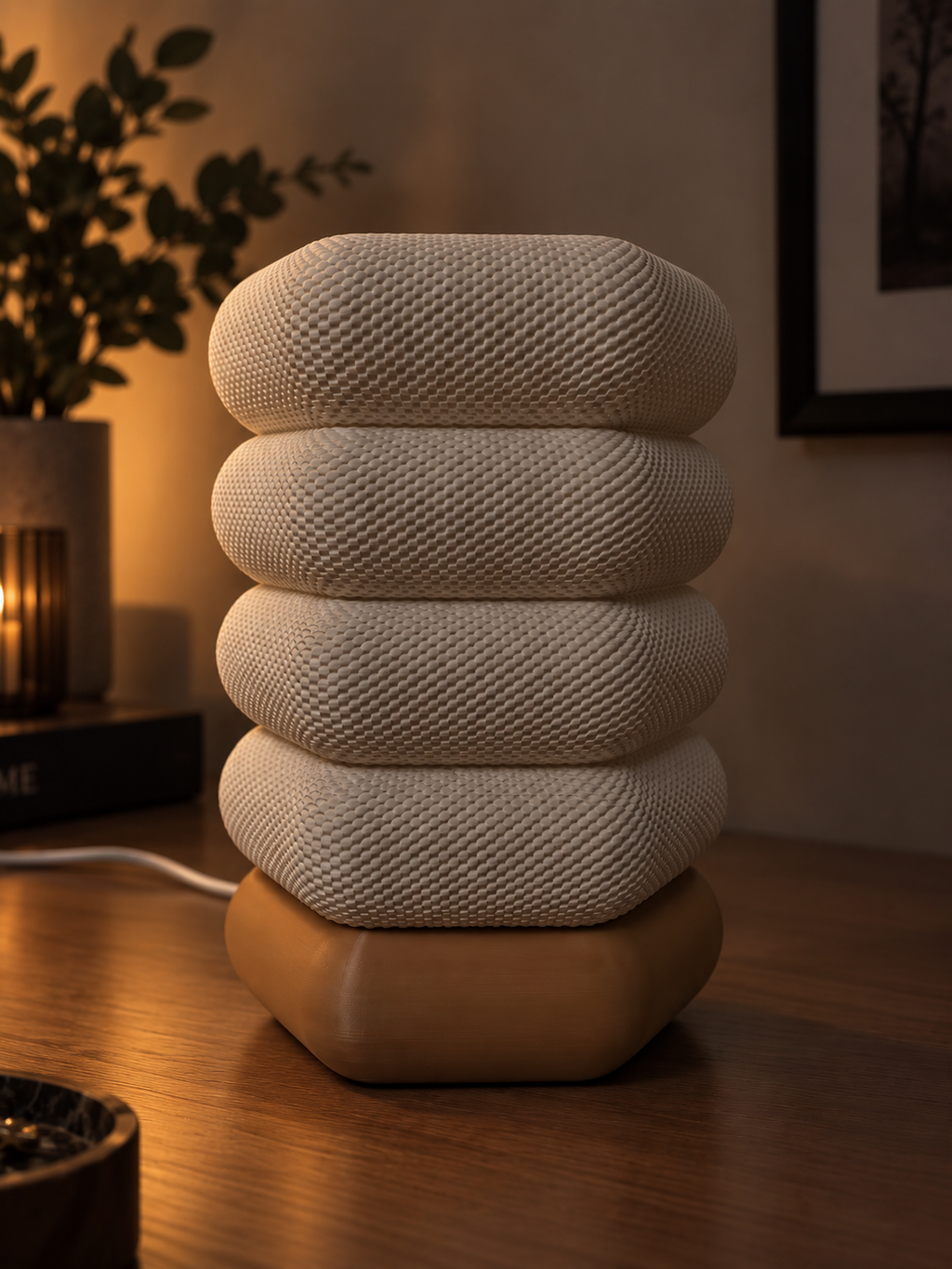 Retro-Lampe in Sechseckform mit Strickmuster