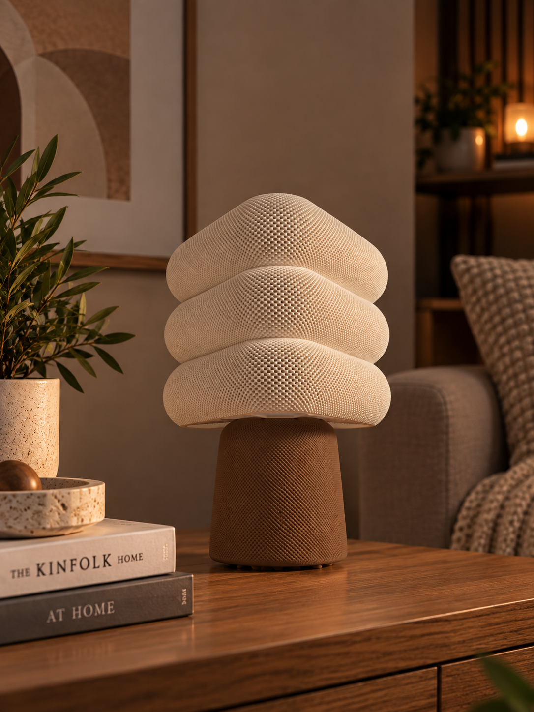Dreieckige Retro-Lampe mit Korbstruktur