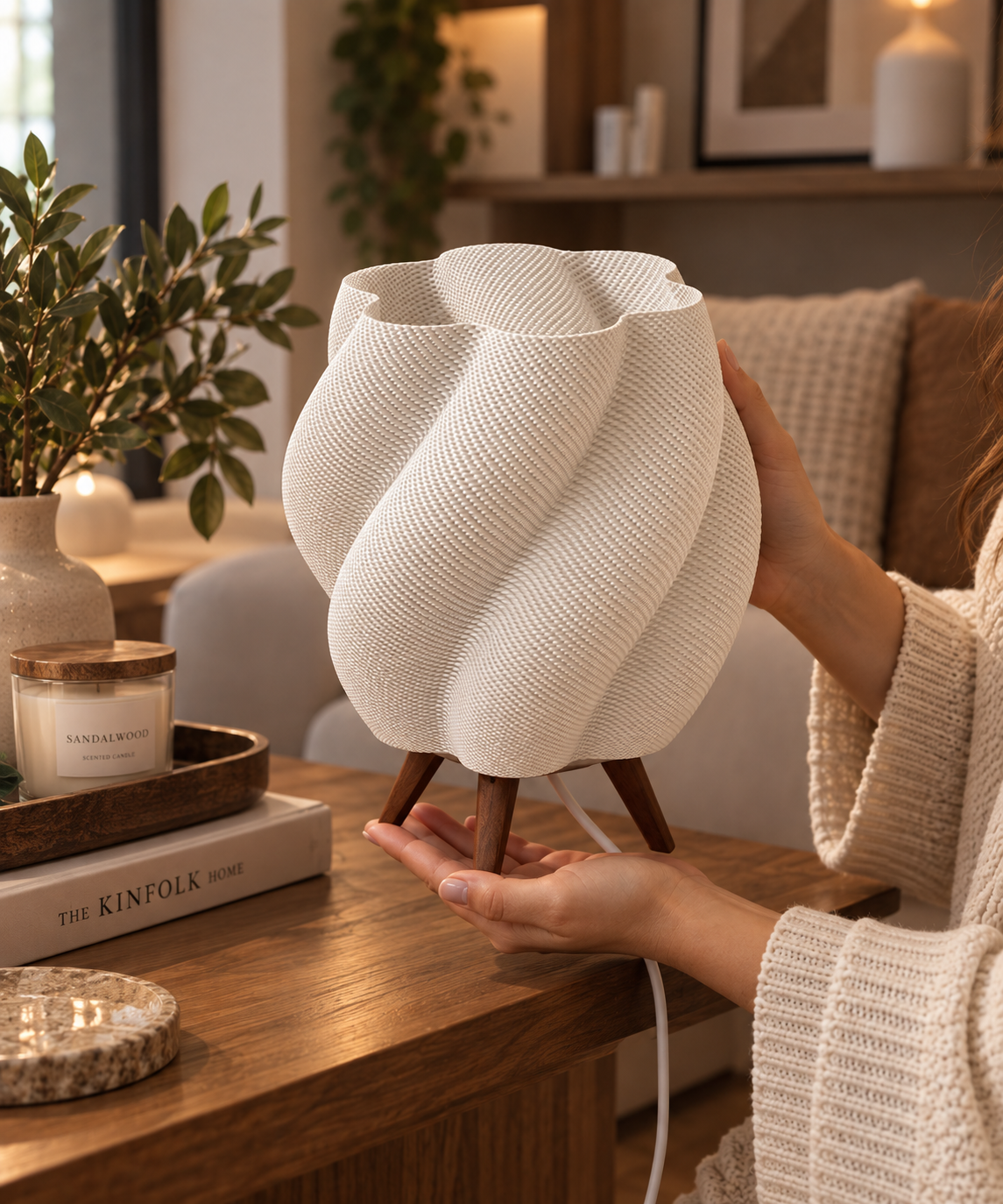 Twist-Lampe mit Holzoptik-Füßen
