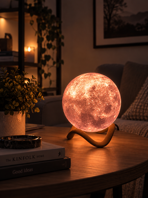 Mondlampe mit wellenförmigem Ständer (Oberfläche mit „Fuzzy-Skin“-Struktur)