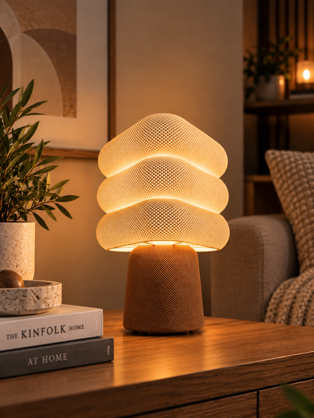 Dreieckige Retro-Lampe mit Korbstruktur