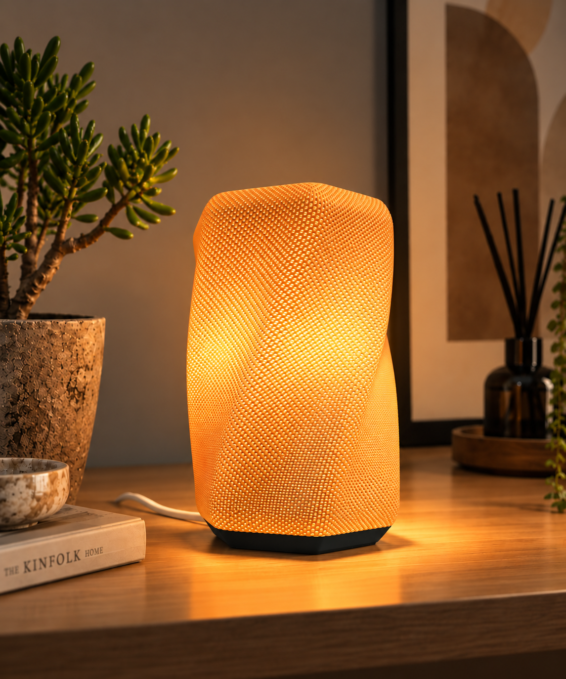 Sechseckige Twist-Lampe mit Korbstruktur